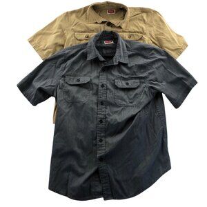 Two Wrangler Men's Short Sleeve Button-Up Shirts Large Gray Tan Utility Casual